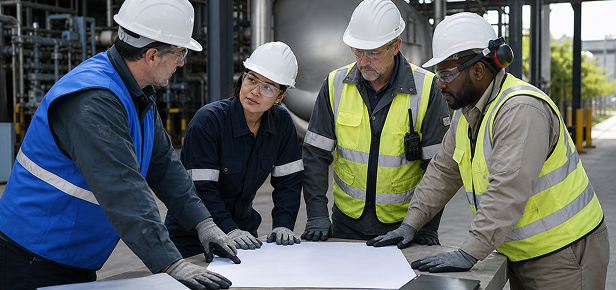 Industrial facility contractor working under an active EHS compliance program