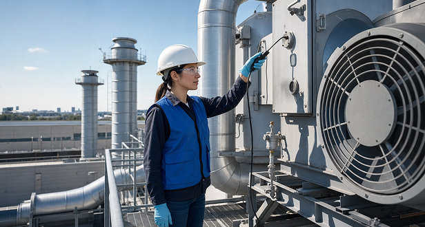 Manufacturing - 3 EHS consultant conducting a compliance walkthrough at a manufacturing plant