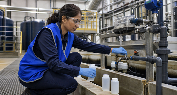 Metal Finishing Facilities - 03 EHS consultant reviewing wastewater compliance at a metal finishing facility