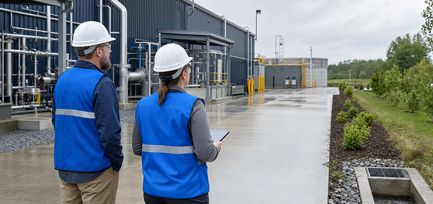 Stormwater management infrastructure at an industrial facility