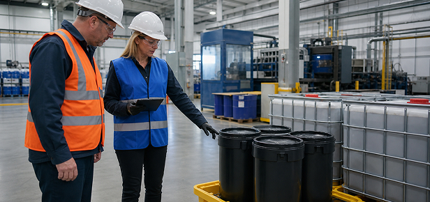Waste Permitting - 07 EHS consultant conducting a waste compliance inspection